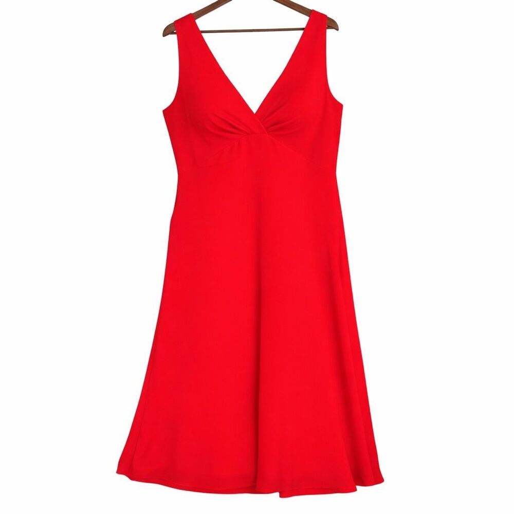 Plaza South Red Dress Size 18 Sleeveless V Neck Midi A Line Zip Cocktail Party